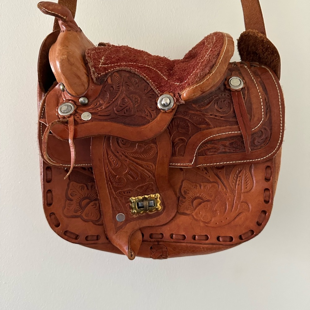 Novelty Vintage bag tooled leather horse saddle